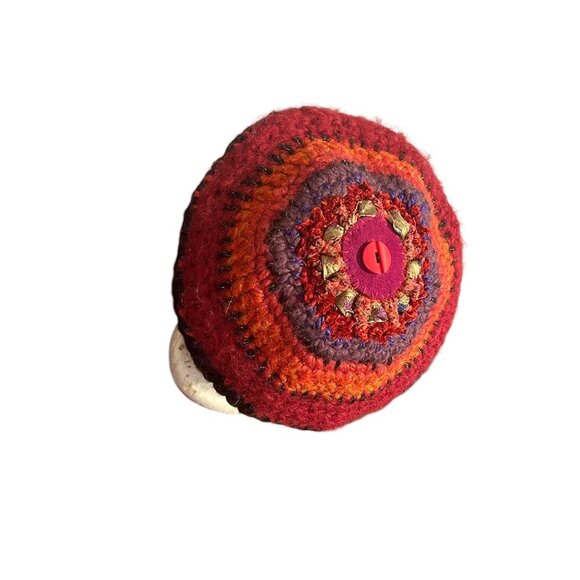 Handmade Vtg Wool Beret Colorful Hat Winter Toque‎ Pink Bohemian Boho Multicolor - Picture 7 of 10